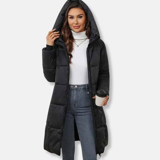 Insulated Quilted Hooded Midi Puffer Coat