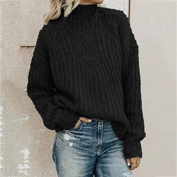 Women's high-neck twist knit sweater