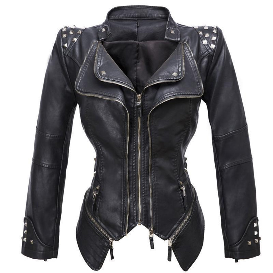 Women's rivet leather jacket