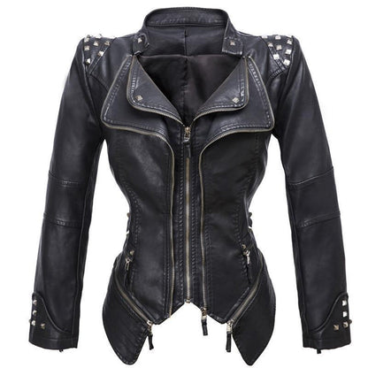 Women's rivet leather jacket