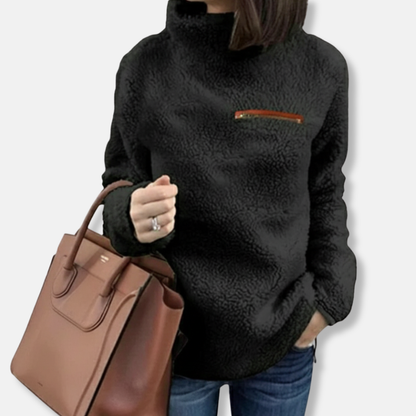 Sophia Fleece Turtleneck Sweater | Relaxed Fit Zip Pocket Sweater