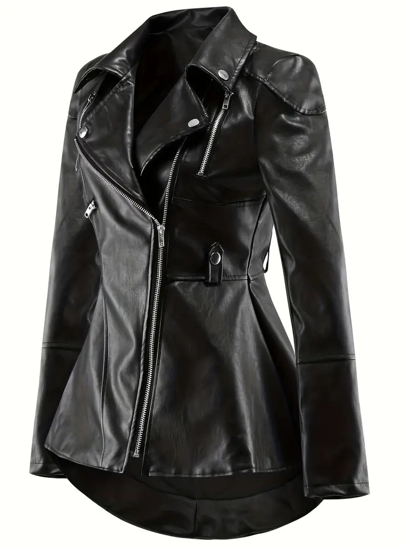 Women's ruffled pu leather swallowtail jacket