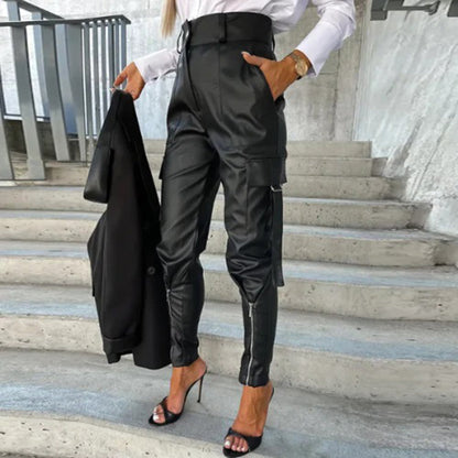 Slim high-waist cargo pants for women