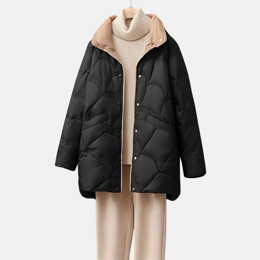Quilted Stand Collar Mid-Thigh Jacket