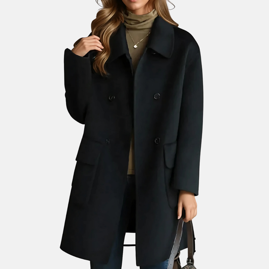 Wool Blend Double-Breasted Mid-Thigh Coat