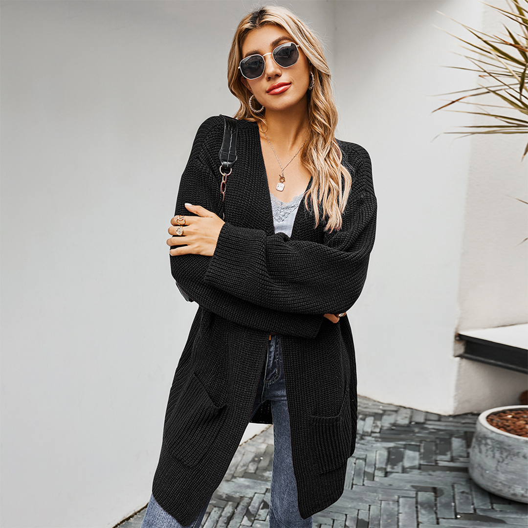 Women's cozy drop-shoulder open-front cardigan