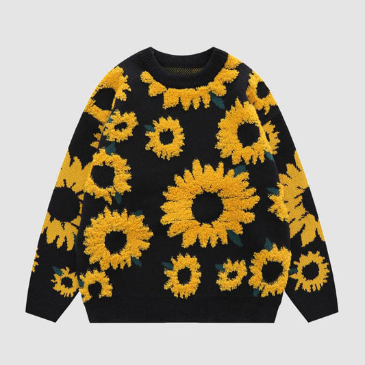 Cozy Knitted Sunflower Pattern Sweater