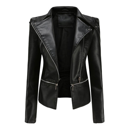 Women's detachable hem leather jacket