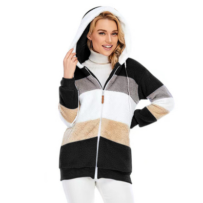 Plush hooded zipper jacket for women