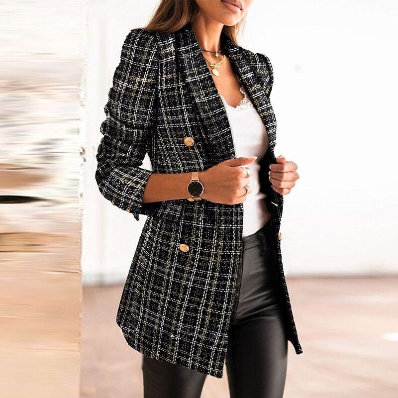 Women's long sleeve double breasted printed jacket