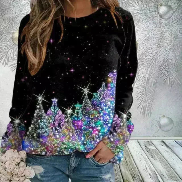 Kirsten - christmas printed round neck casual long sleeve shirt