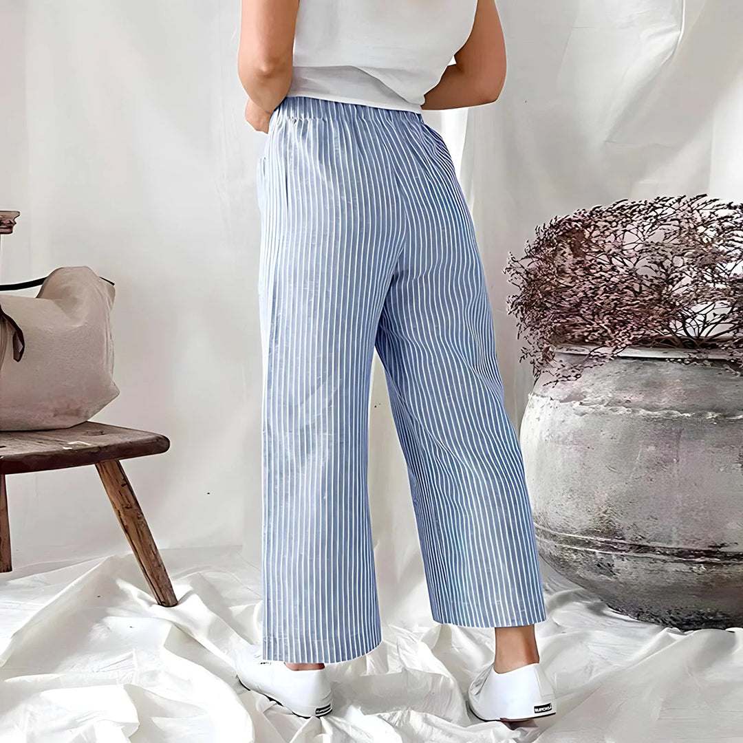 Women's Wide-Leg Pants - Elastic Waist - Relaxed Fit - With Pockets