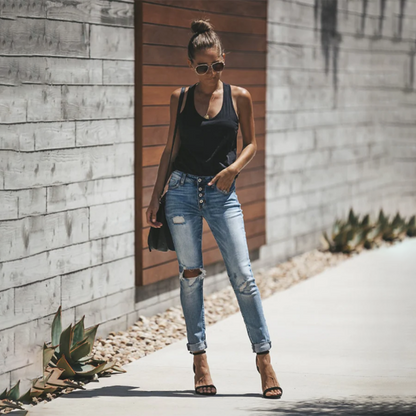 Mid-waist slim fit ripped skinny jeans for women