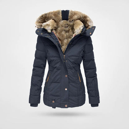 Malia - fur collar women's zip-up long-sleeve hooded jacket