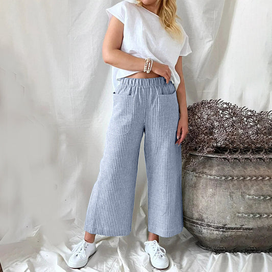 Relaxed Fit Wide-Leg Elastic Waist Pants
