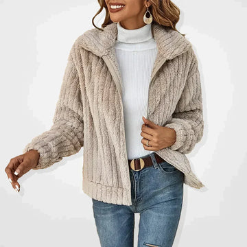 Women's autumn winter plush lapel short cardigan