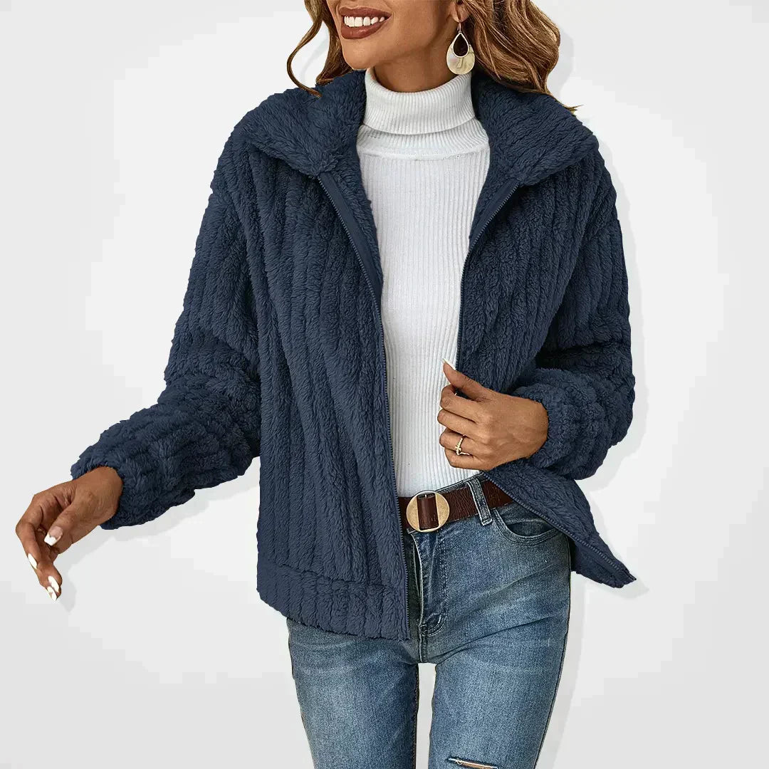 Women's autumn winter plush lapel short cardigan