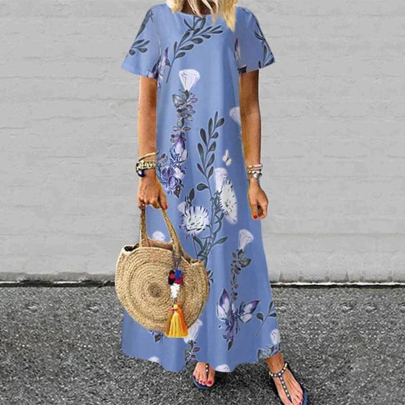 Relaxed Fit Floral Natural Fibers Maxi Dress