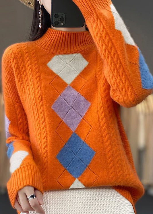 High Neck Bohemian Orange Sweater