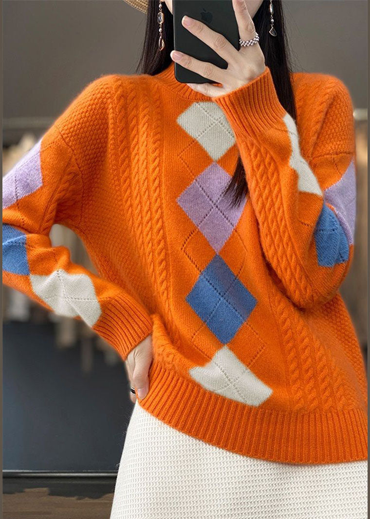 Women's bohemian orange high neck sweater