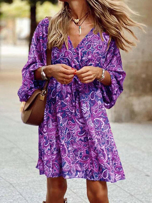 Flowy Paisley Floral Print Mini Dress