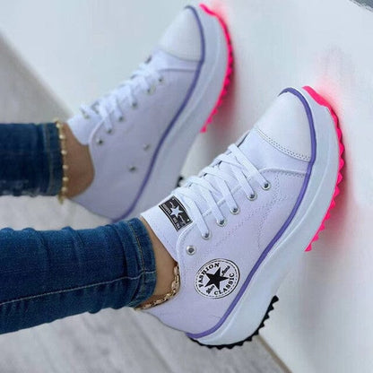 Women's Casual Sneakers - Lace-Up Canvas Shoes - Rubber Sole - Low-Top Durable Design