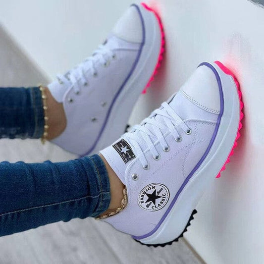 Women's Casual Sneakers - Lace-Up Canvas Shoes - Rubber Sole - Low-Top Durable Design