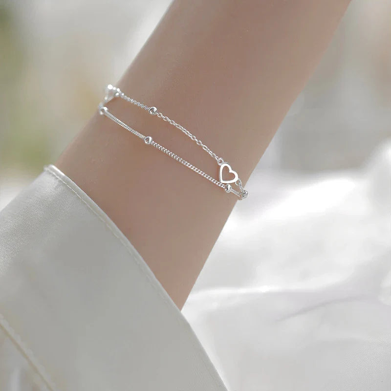 Adjustable Heart Charm Double-Layer Bracelet