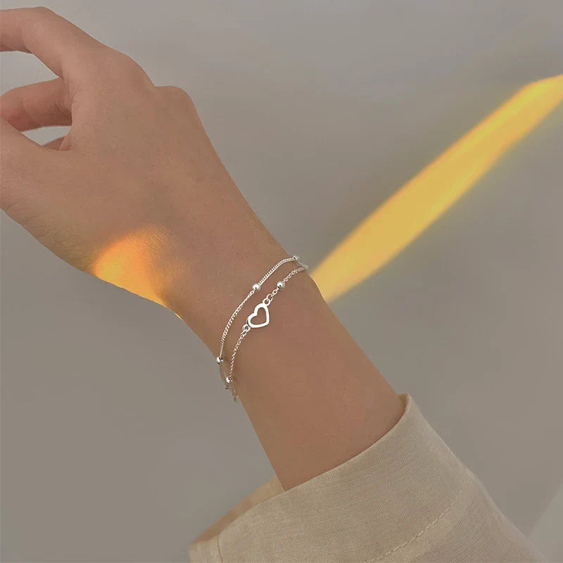 Adjustable Heart Charm Double-Layer Bracelet
