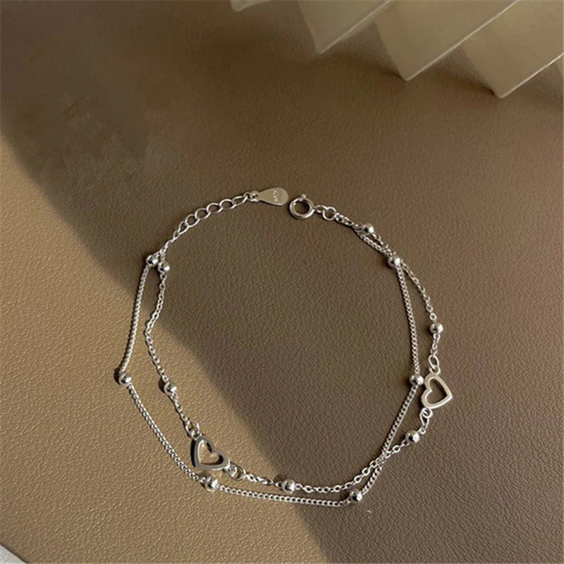 Adjustable Heart Charm Double-Layer Bracelet