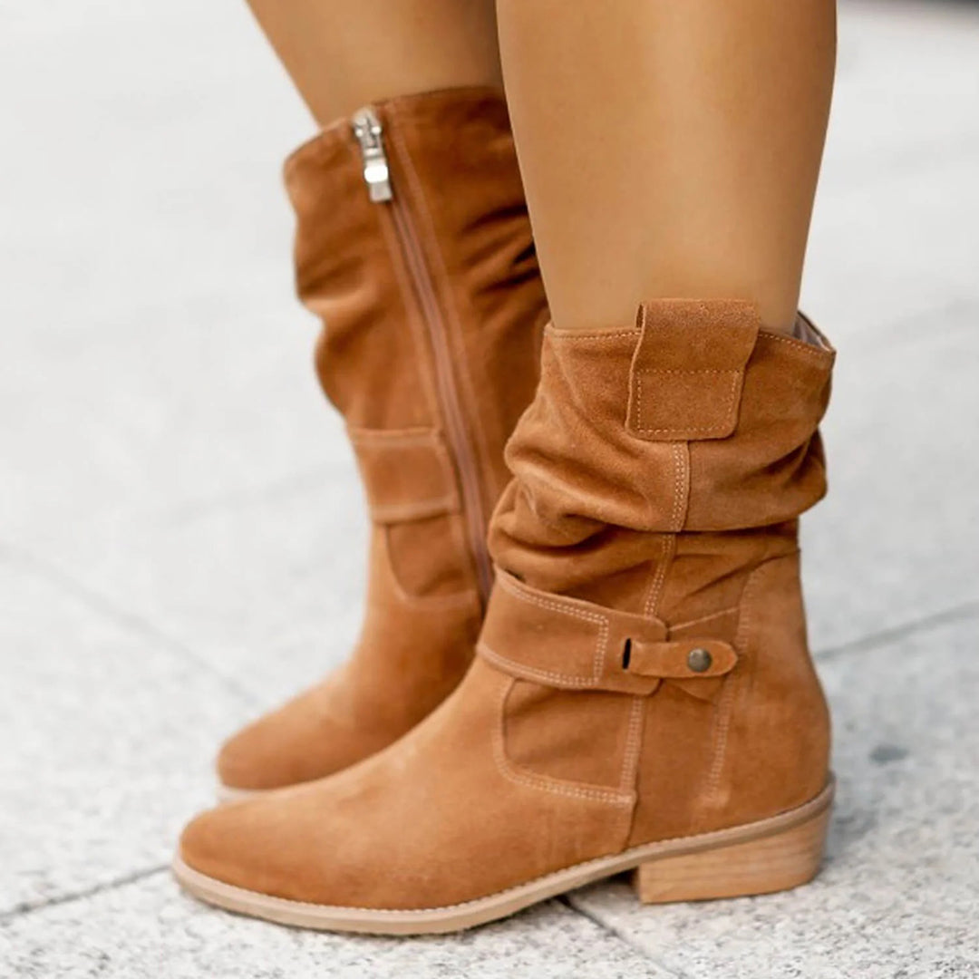 Women's elegant low heel side zipper boots