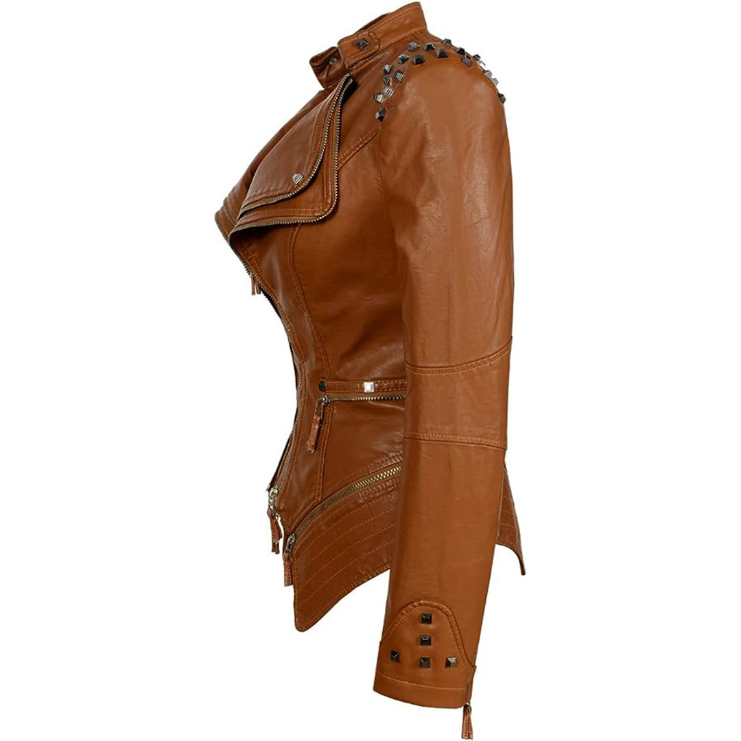 Women's rivet leather jacket