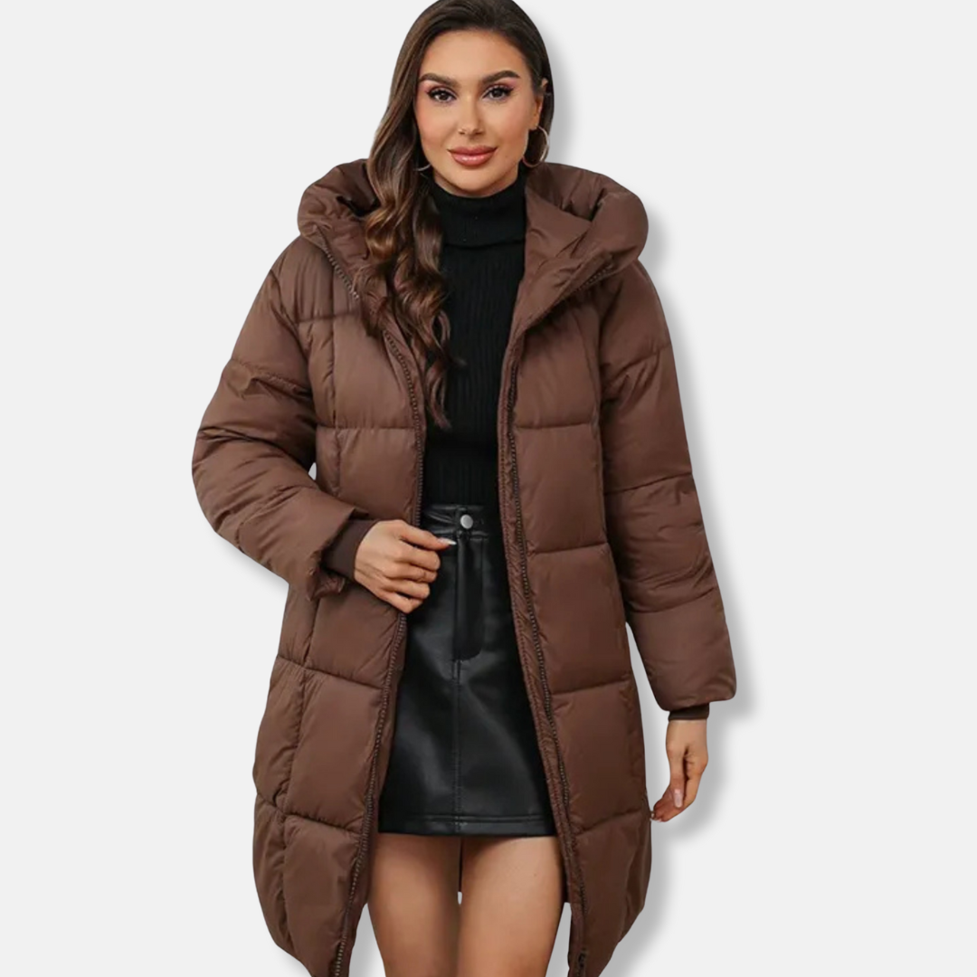 Insulated Quilted Hooded Midi Puffer Coat