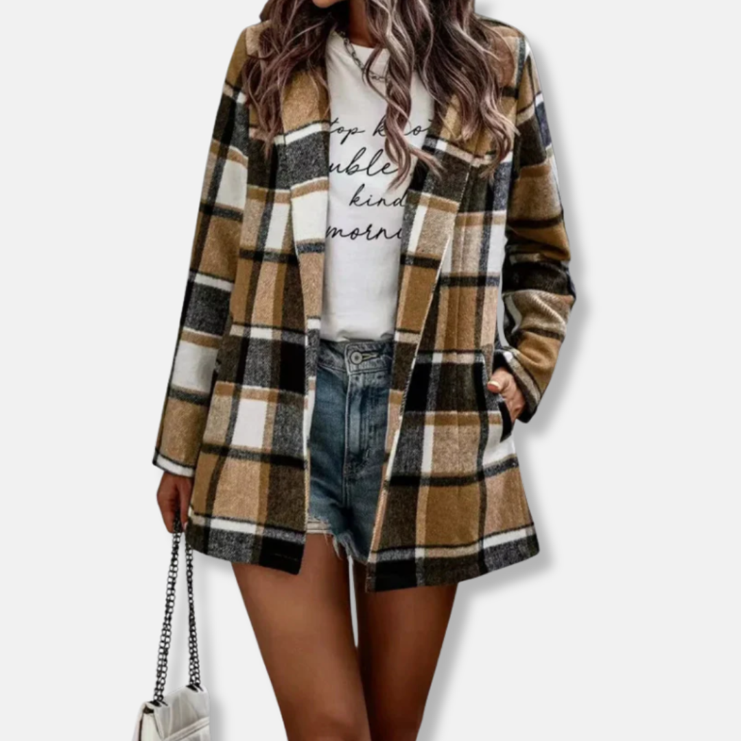 Plaid Print Oversized Wool Feel Cardigan Coat 