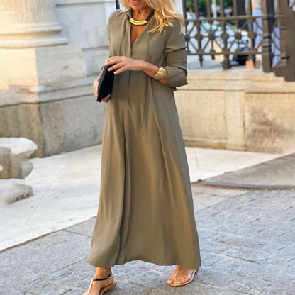 Women's Maxi Dress - V-Neck - Long Sleeve - Loose Fit Flowy Elegant Style