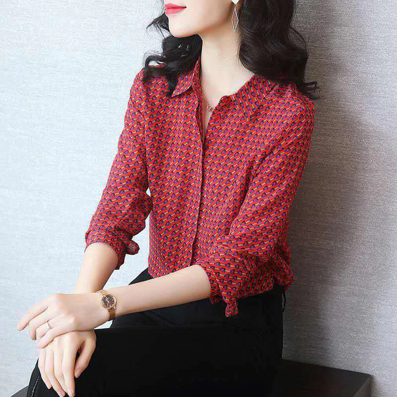 Women's Blouse - V-Neck Collared - Button Tab Roll-Up Sleeves - Loose Fit Breathable