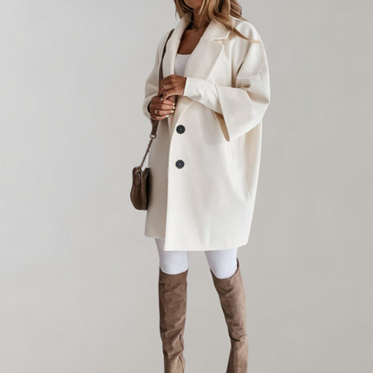 Women’s Oversized Coat – Wool Blend – Mid-Thigh Length – Relaxed Fit – Full Sleeve