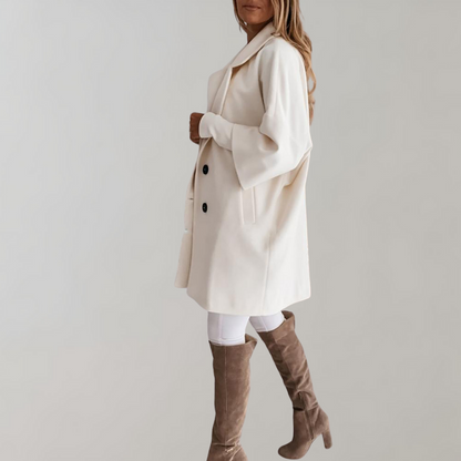Women’s Oversized Coat – Wool Blend – Mid-Thigh Length – Relaxed Fit – Full Sleeve