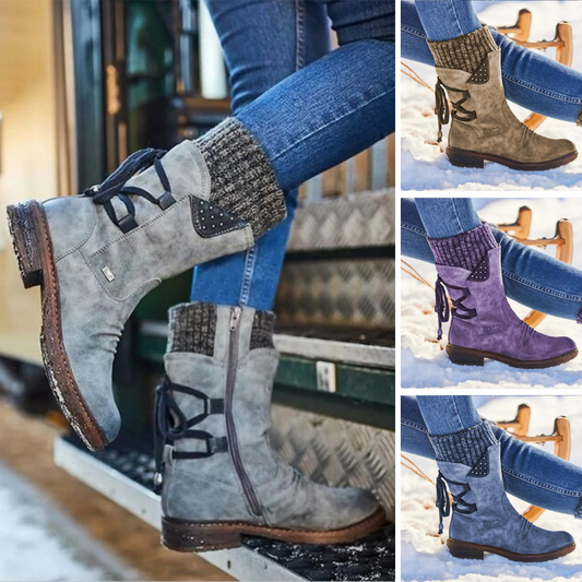 Retro Leather Mid-Calf Martin Boots