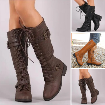 Women's retro buckle boots with lace