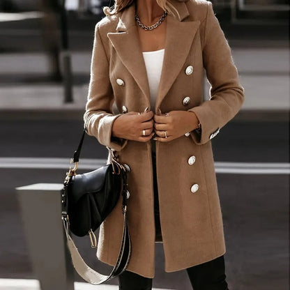 Women's long sleeve lapel double breasted trench coat