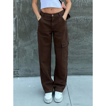 High waist slim fit loose straight jeans for women