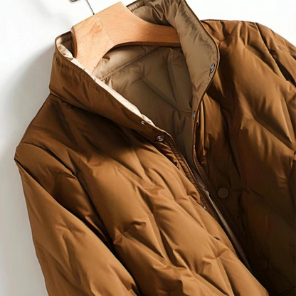 Women's medium long light two-sided white duck down jacket