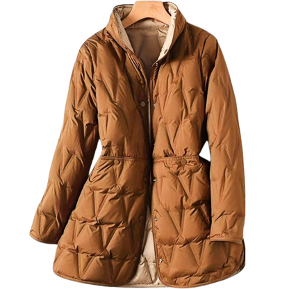 Women's medium long light two-sided white duck down jacket