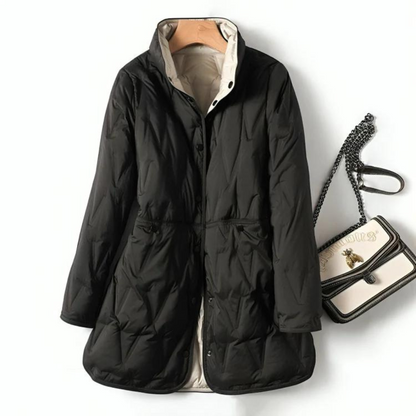 Women's medium long light two-sided white duck down jacket