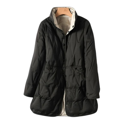 Women's medium long light two-sided white duck down jacket