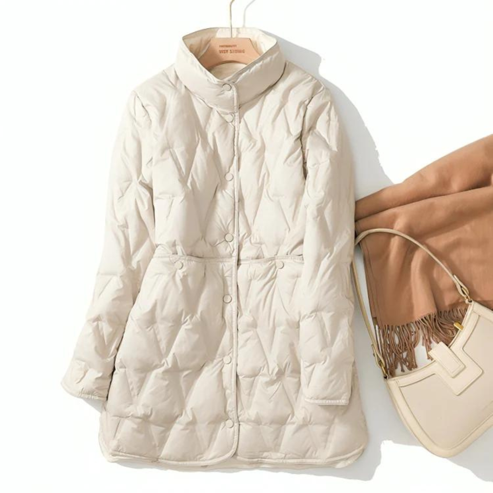 Women's mock snap-button quilted puffer jacket