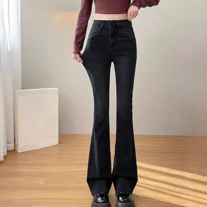 Women's high waist plus velvet flared jeans
