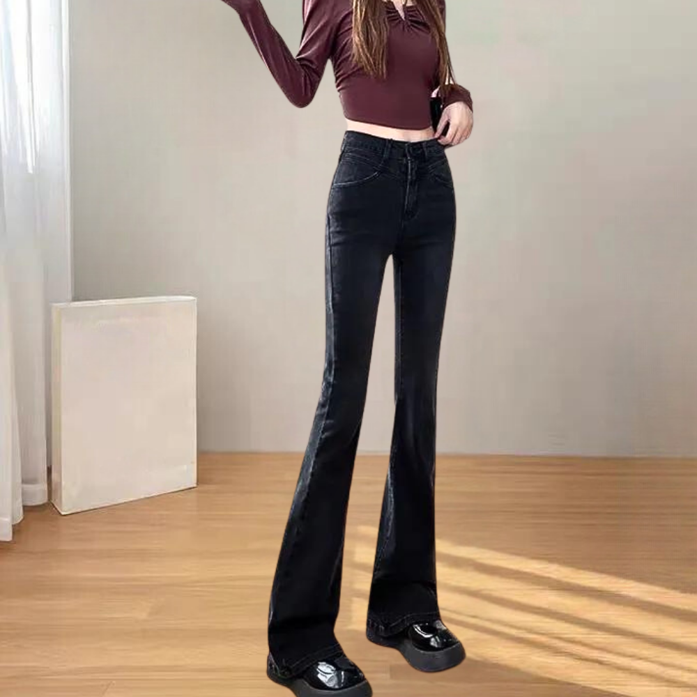 Women's high waist plus velvet flared jeans