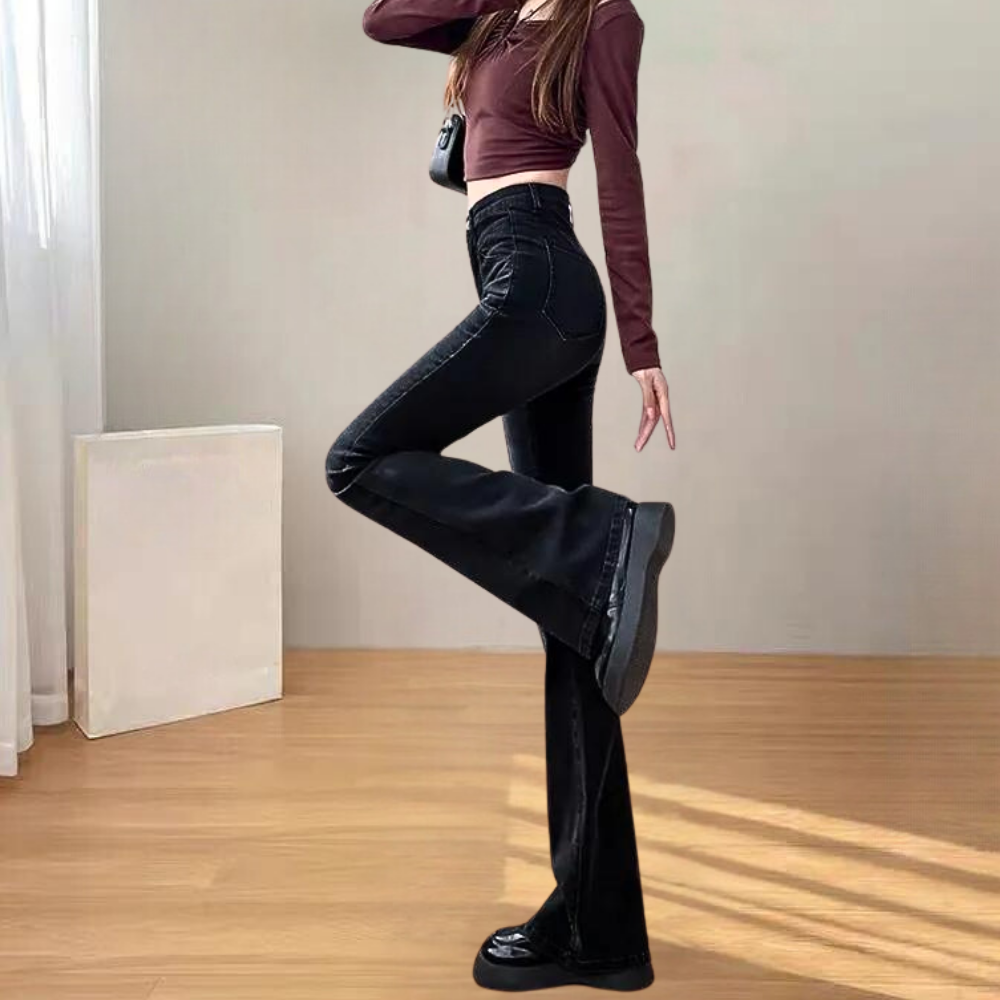 Women's high waist plus velvet flared jeans